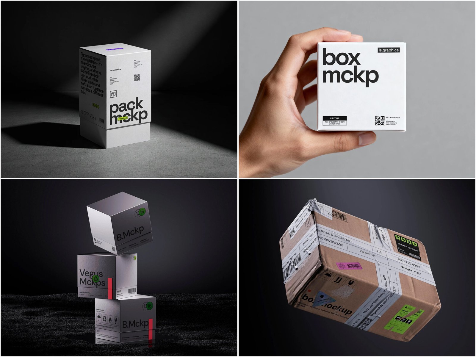 Box Mockups displaying realistic packaging design presentation for branding projects