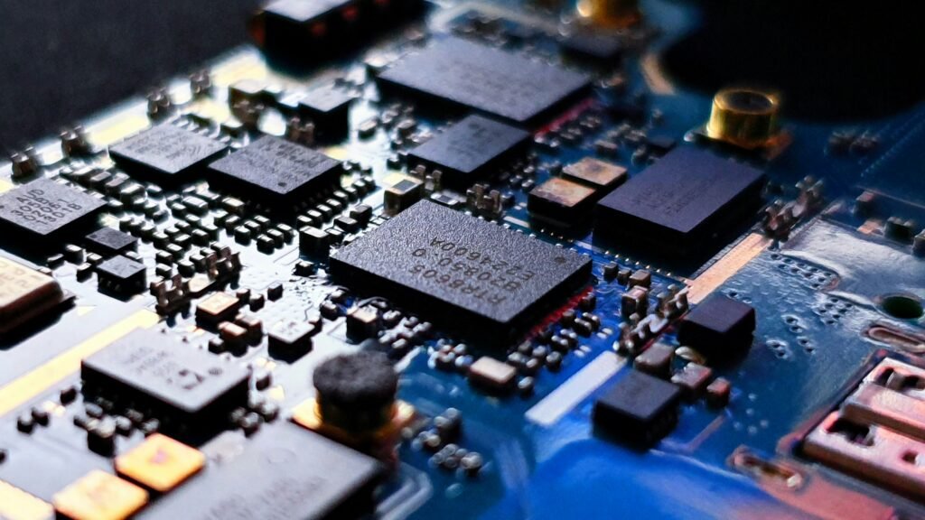 Warehouse of an electronic components distributor with organized inventory of electronic parts.